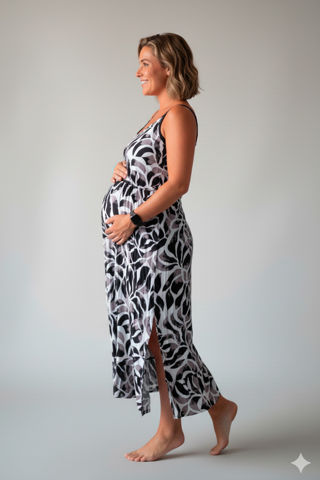 Vestido Maternal Tiritas Broche y Top Lactancia, BlancoFloresNegro 2