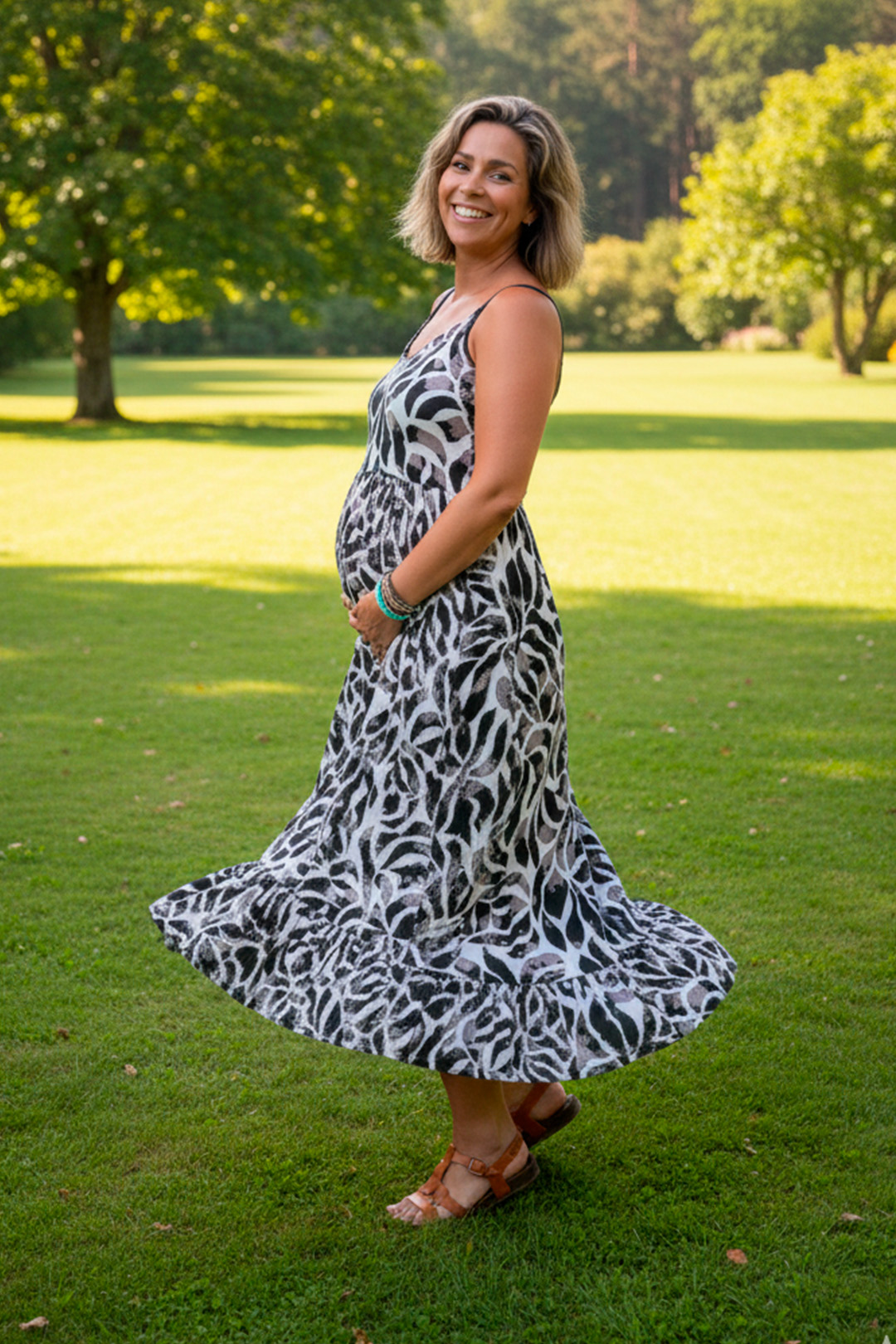 Vestido Maternal Tiritas Broche y Top Lactancia, BlancoFloresNegro 17