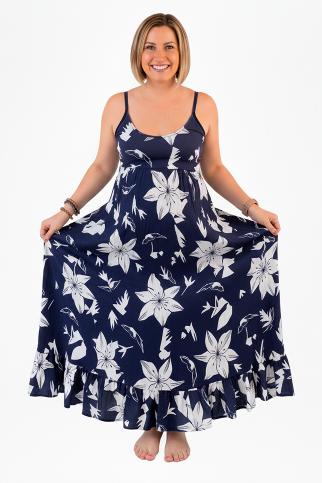 Vestido Maternal Tiritas Broche y Top Lactancia, AzulFloreado 10