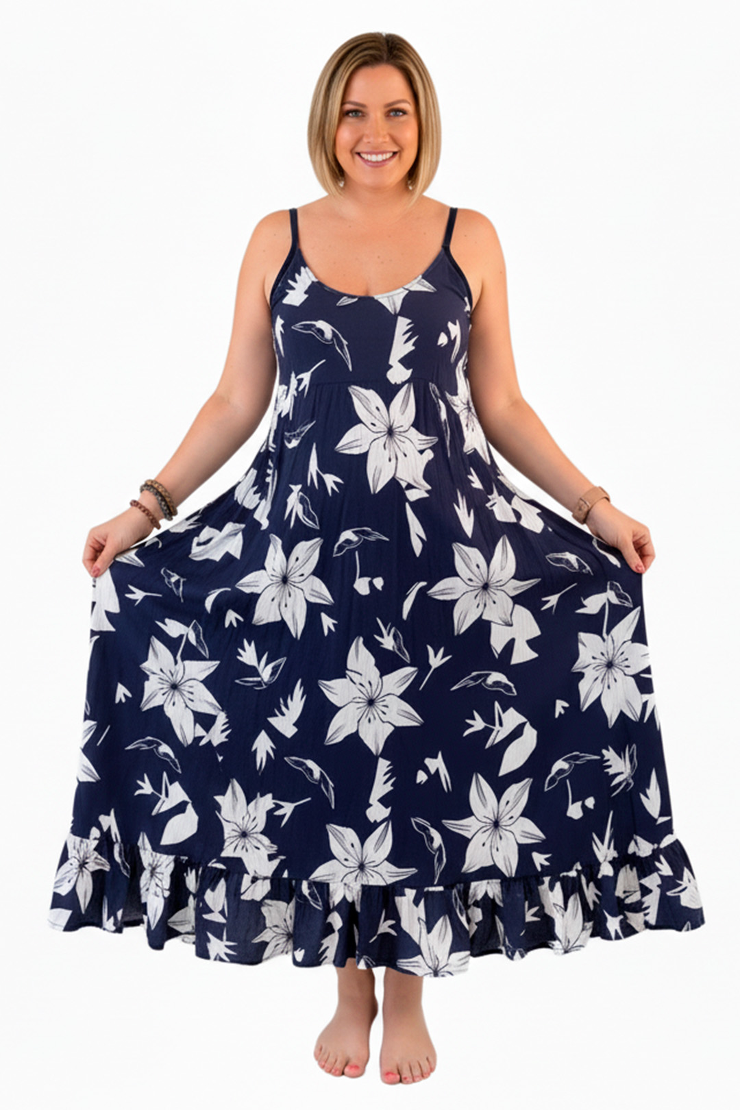 Vestido Maternal Tiritas Broche y Top Lactancia, AzulFloreado 8