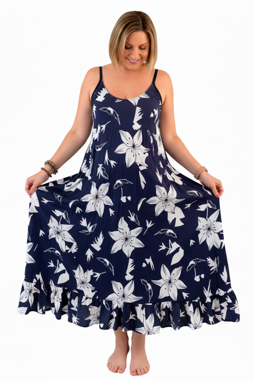 Vestido Maternal Tiritas Broche y Top Lactancia, AzulFloreado 9