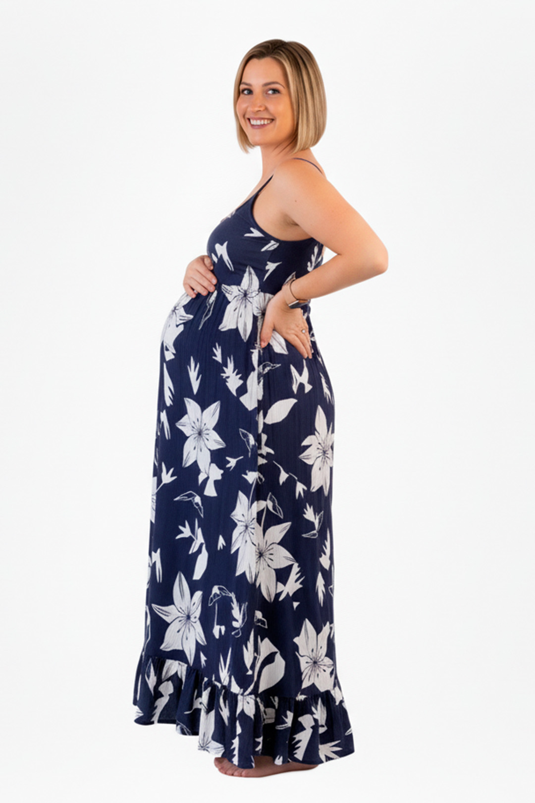 Vestido Maternal Tiritas Broche y Top Lactancia, AzulFloreado 5