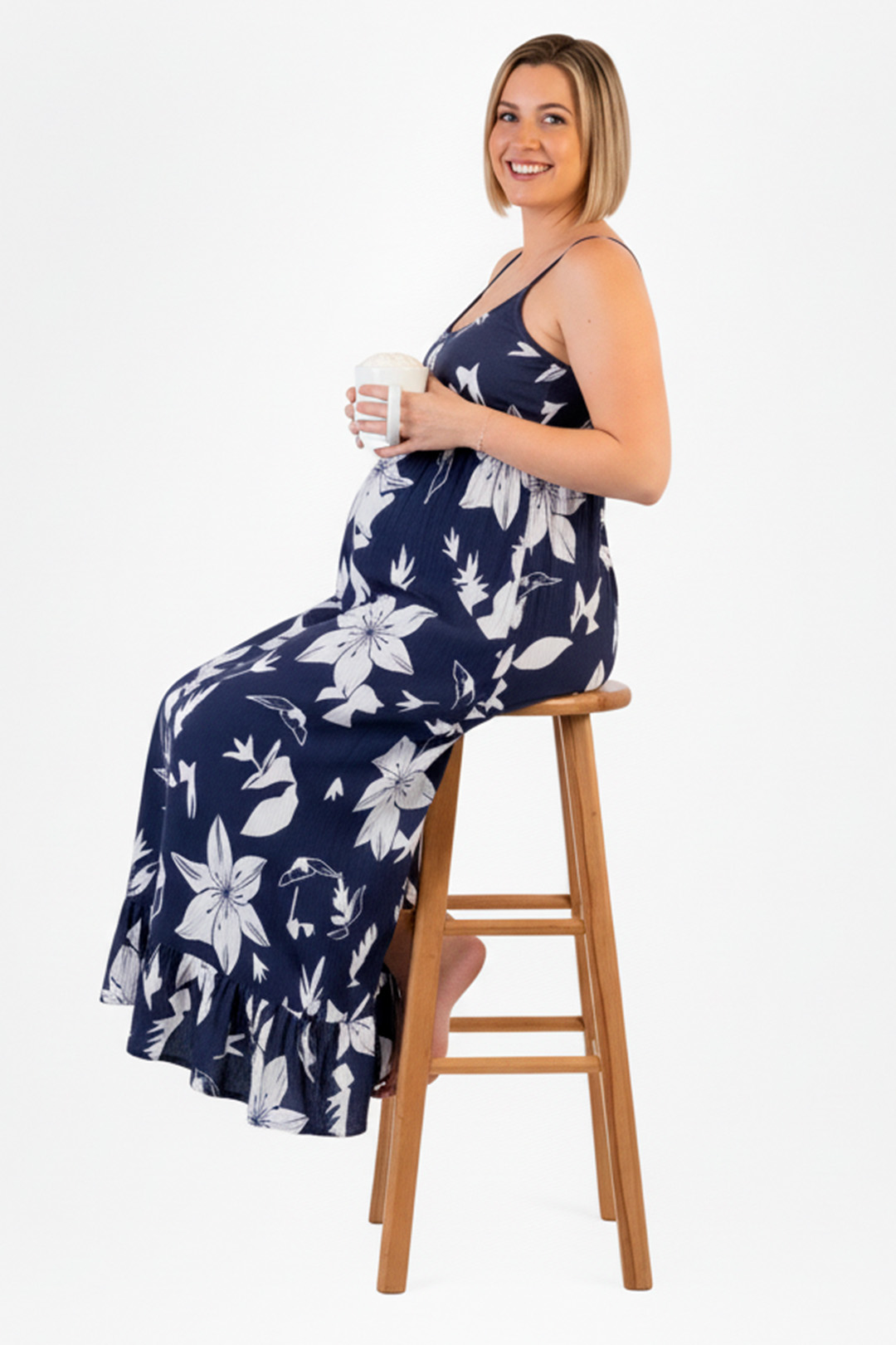 Vestido Maternal Tiritas Broche y Top Lactancia, AzulFloreado 7