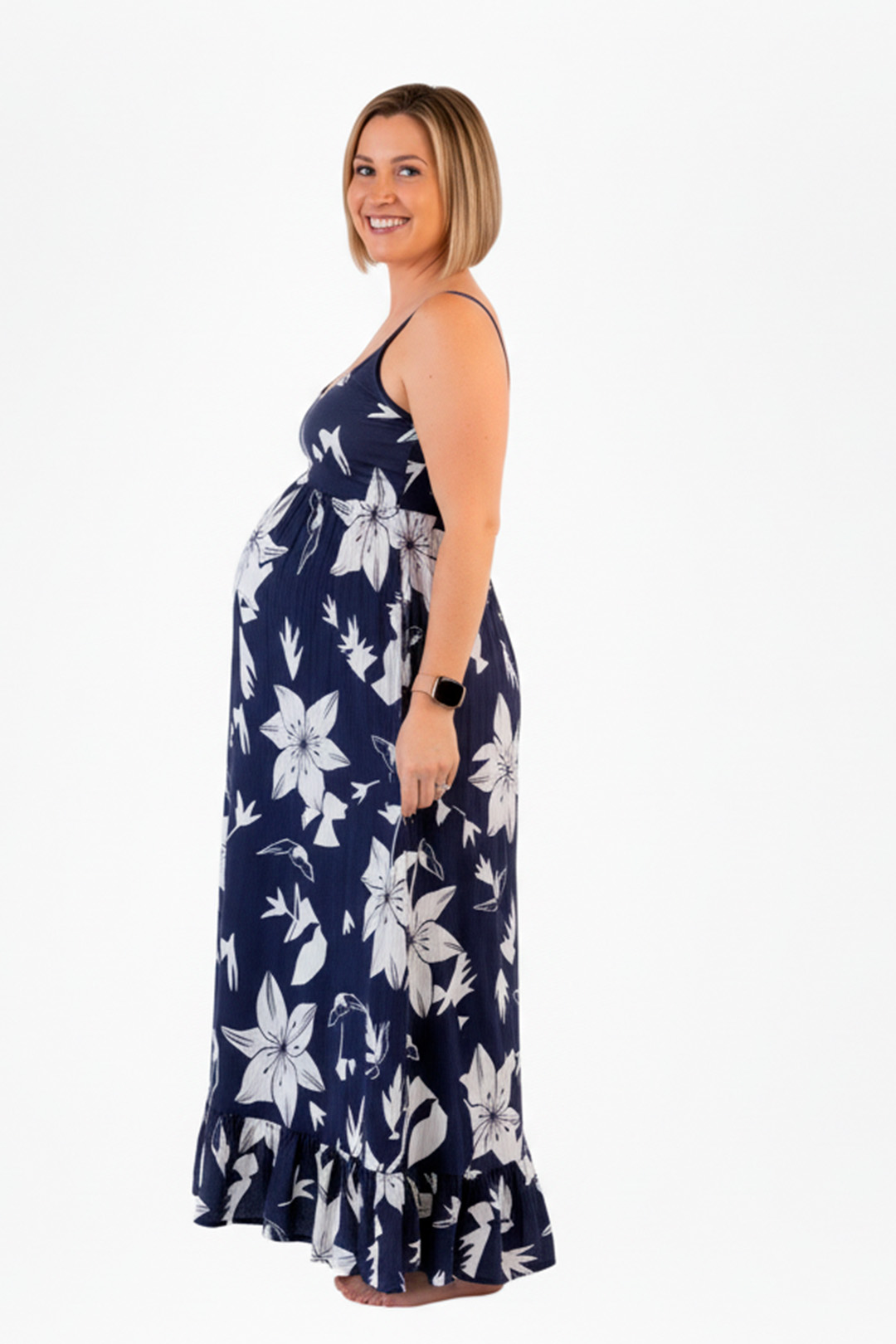 Vestido Maternal Tiritas Broche y Top Lactancia, AzulFloreado 3