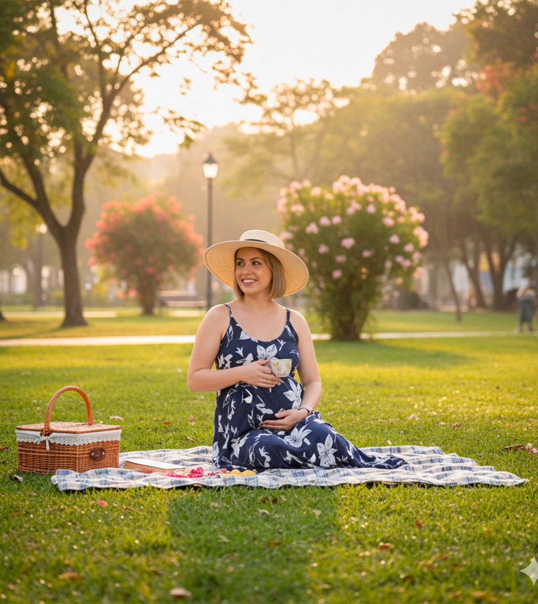Vestido Maternal Tiritas Broche y Top Lactancia, AzulFloreado 23