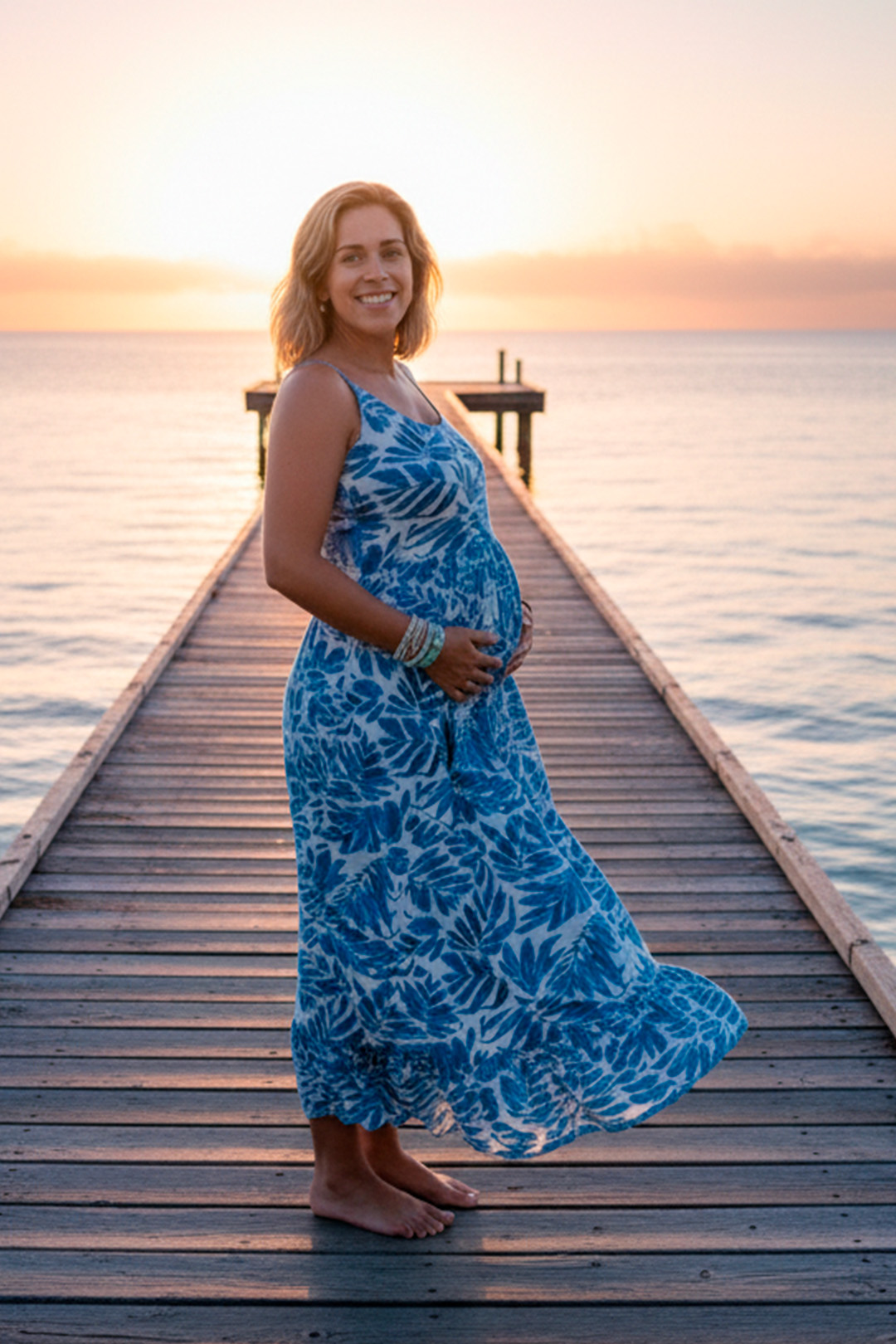 Vestido Maternal Tiritas Broche y Top Lactancia, CelesteFloresBlanco 13