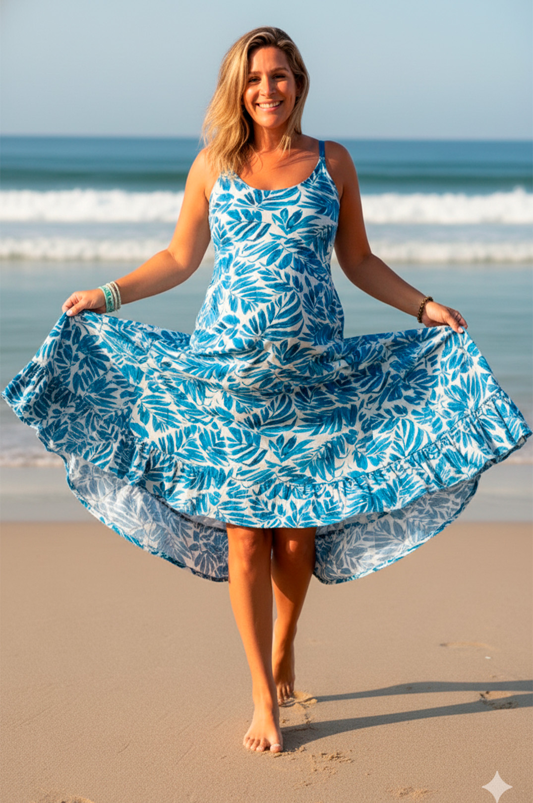 Vestido Maternal Tiritas Broche y Top Lactancia, CelesteFloresBlanco 16