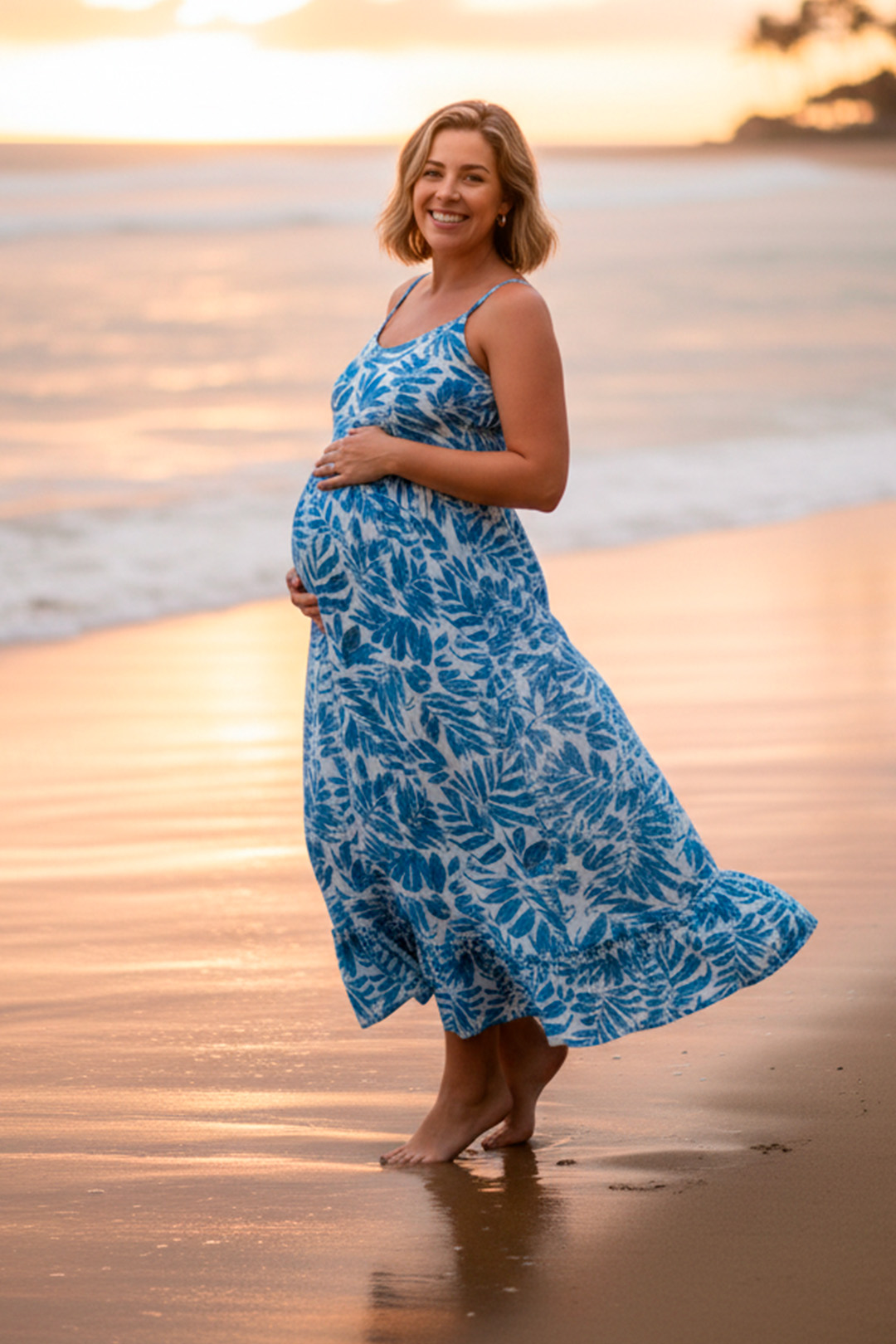 Vestido Maternal Tiritas Broche y Top Lactancia, CelesteFloresBlanco 20