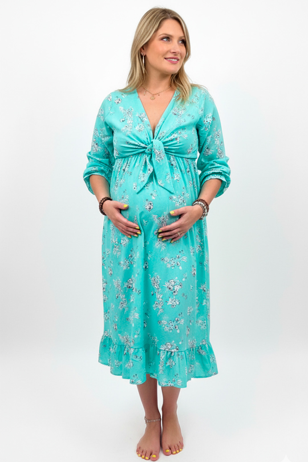 Vestido Maternal Lazo, Sistema Lactancia, VerdeAgua 2