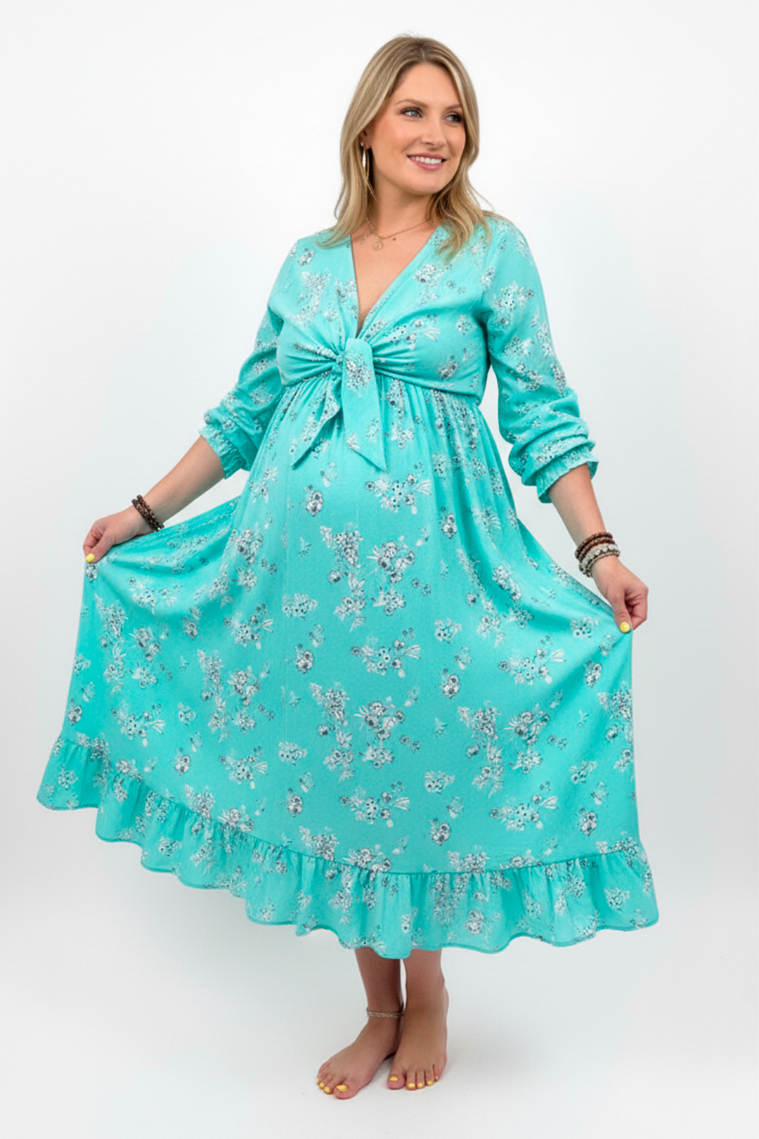 Vestido Maternal Lazo, Sistema Lactancia, VerdeAgua 6