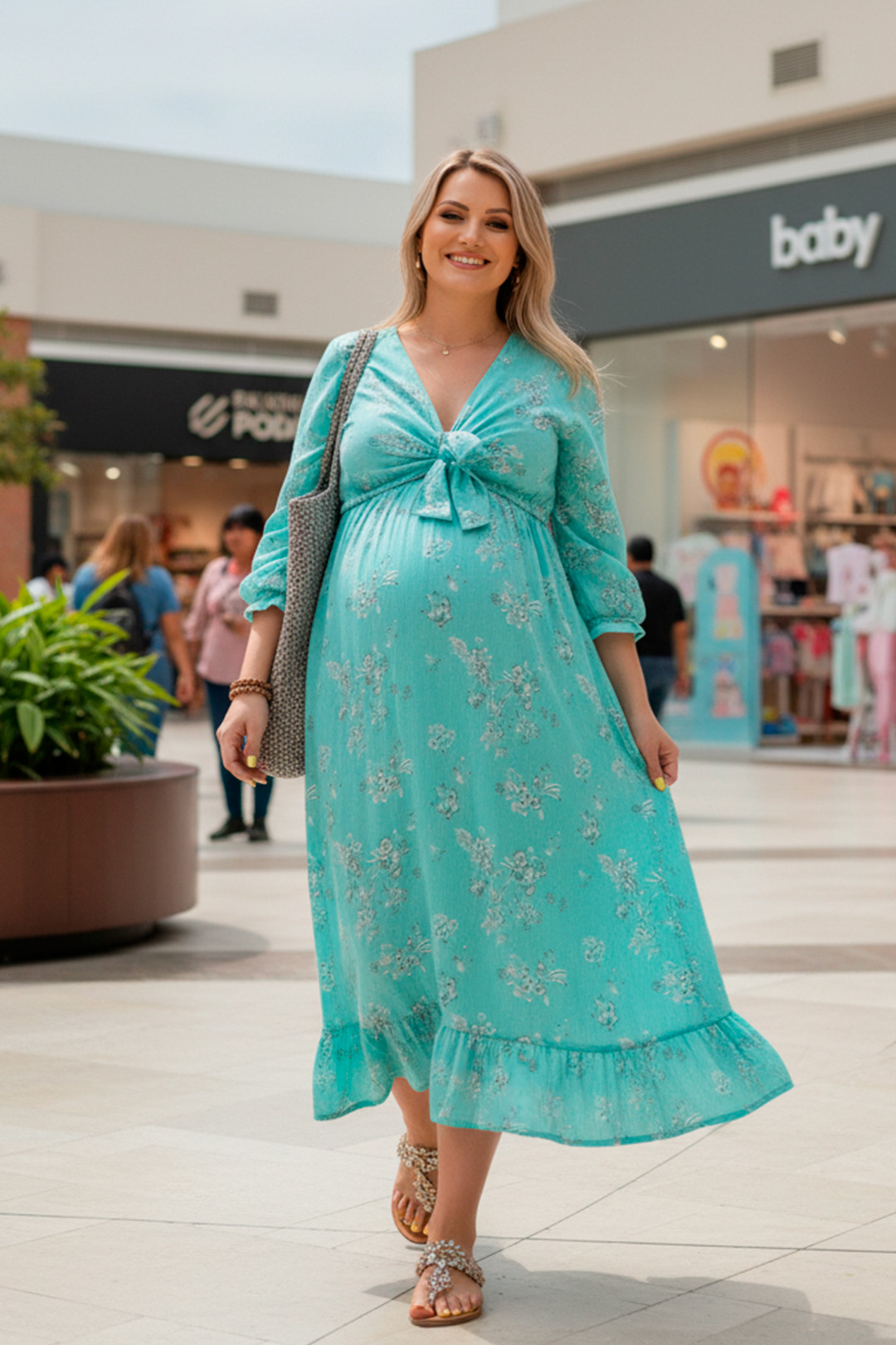 Vestido Maternal Lazo, Sistema Lactancia, VerdeAgua 20