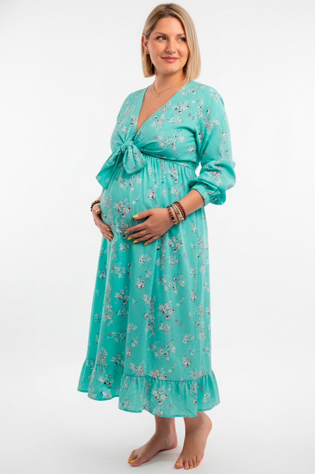 Vestido Maternal Lazo, Sistema Lactancia, VerdeAgua 9