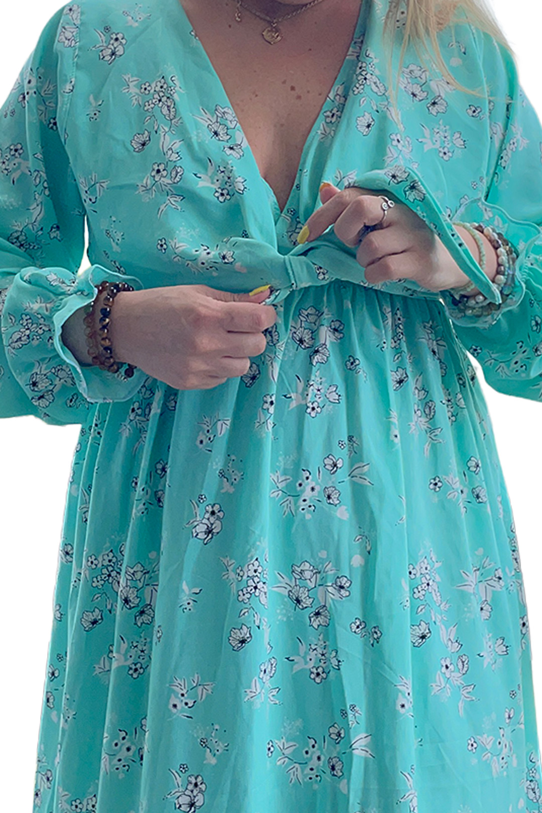 Vestido Maternal Lazo, Sistema Lactancia, VerdeAgua 12