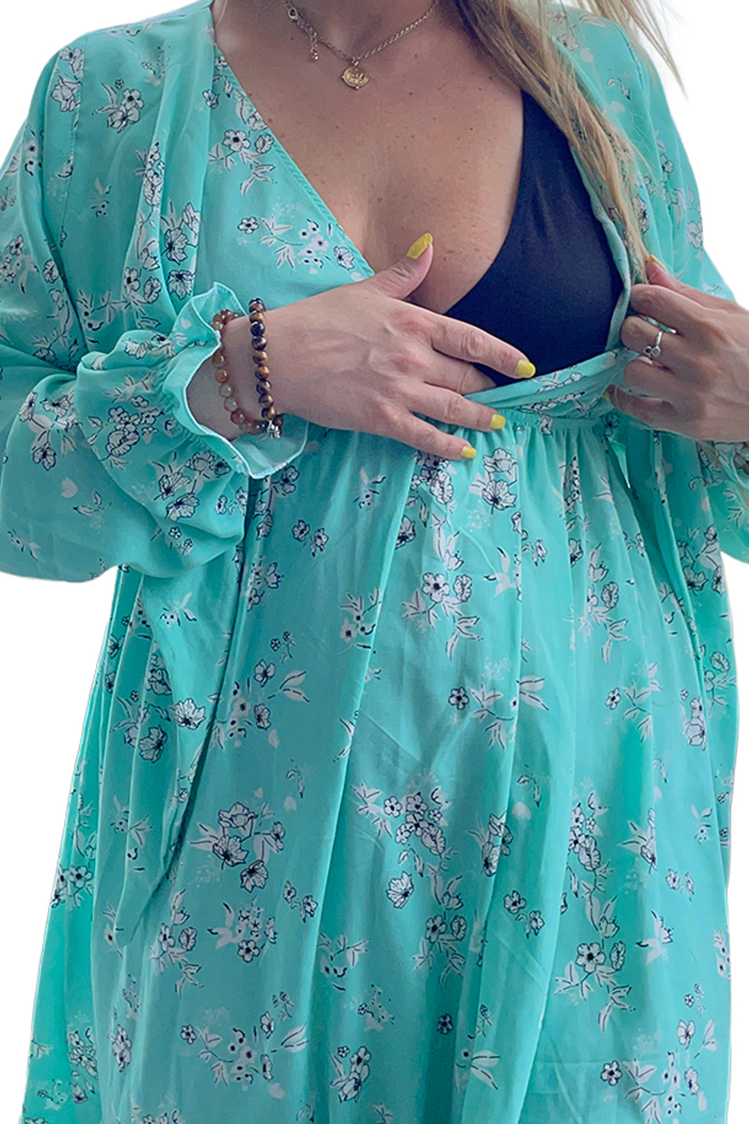 Vestido Maternal Lazo, Sistema Lactancia, VerdeAgua 14