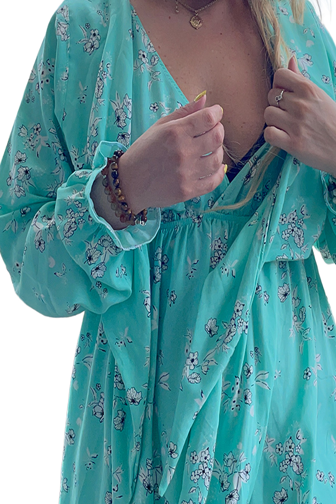 Vestido Maternal Lazo, Sistema Lactancia, VerdeAgua 13