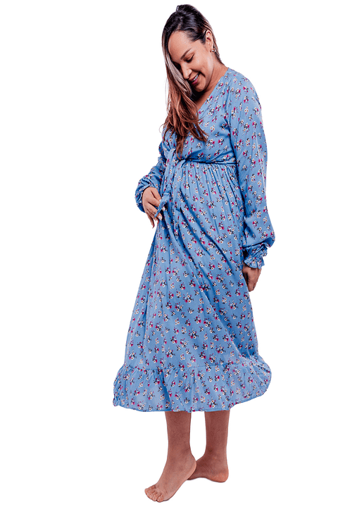 Vestido Maternal Lazo Estructural - Celeste Floreado