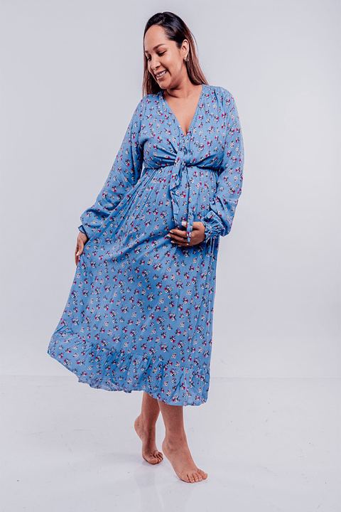 Vestido Maternal Lazo Estructural - Celeste Floreado