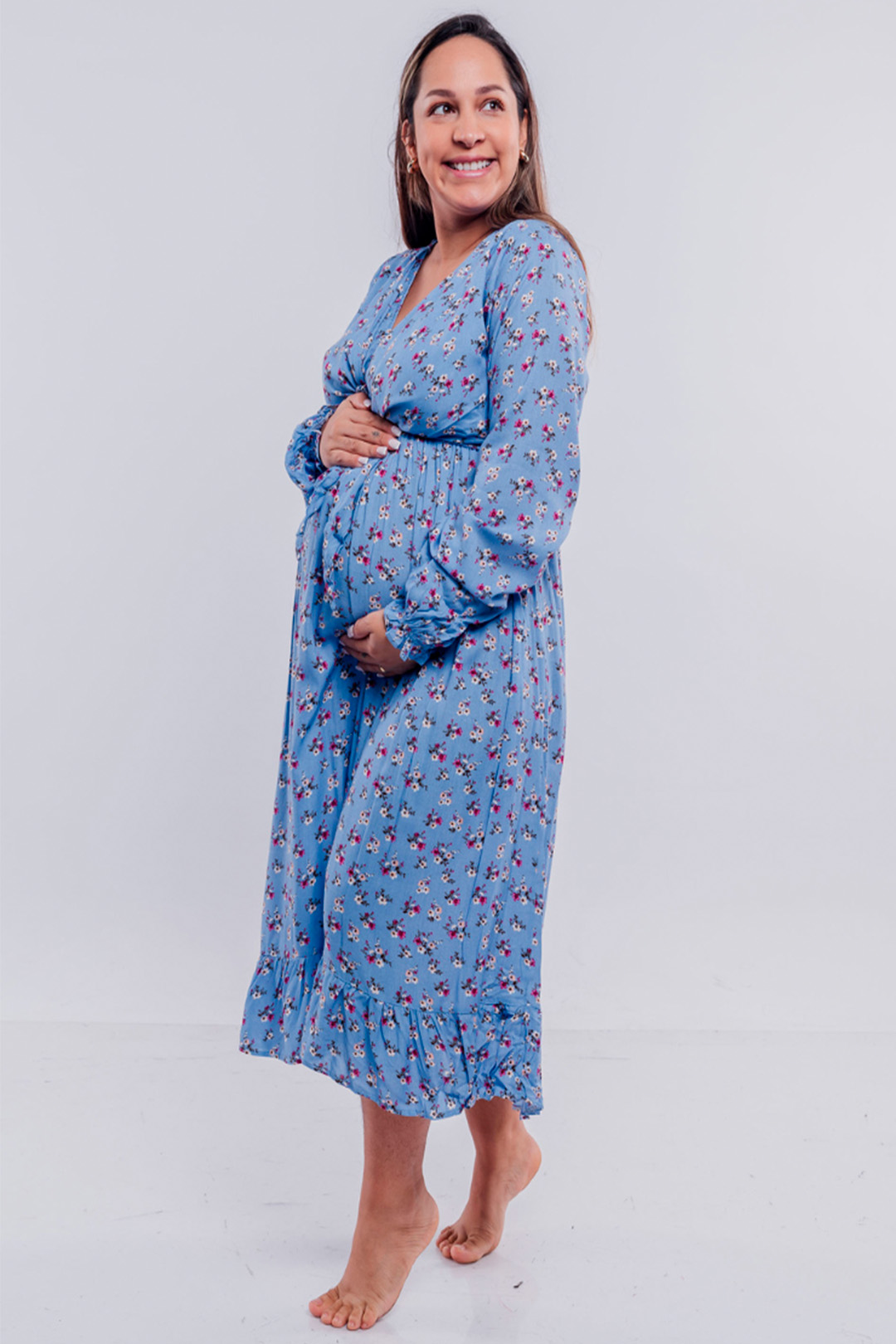 Vestido Maternal Lazo, Sistema Lactancia, CelesteFloreado 7