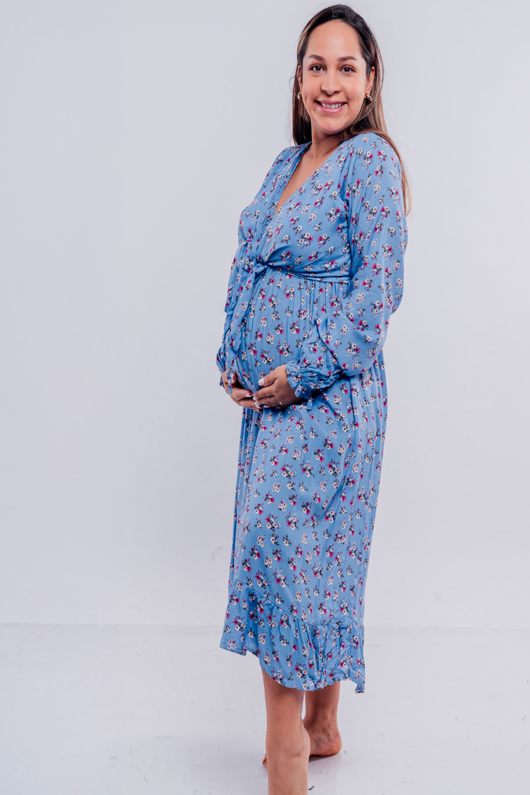 Vestido Maternal Lazo, Sistema Lactancia, CelesteFloreado 8