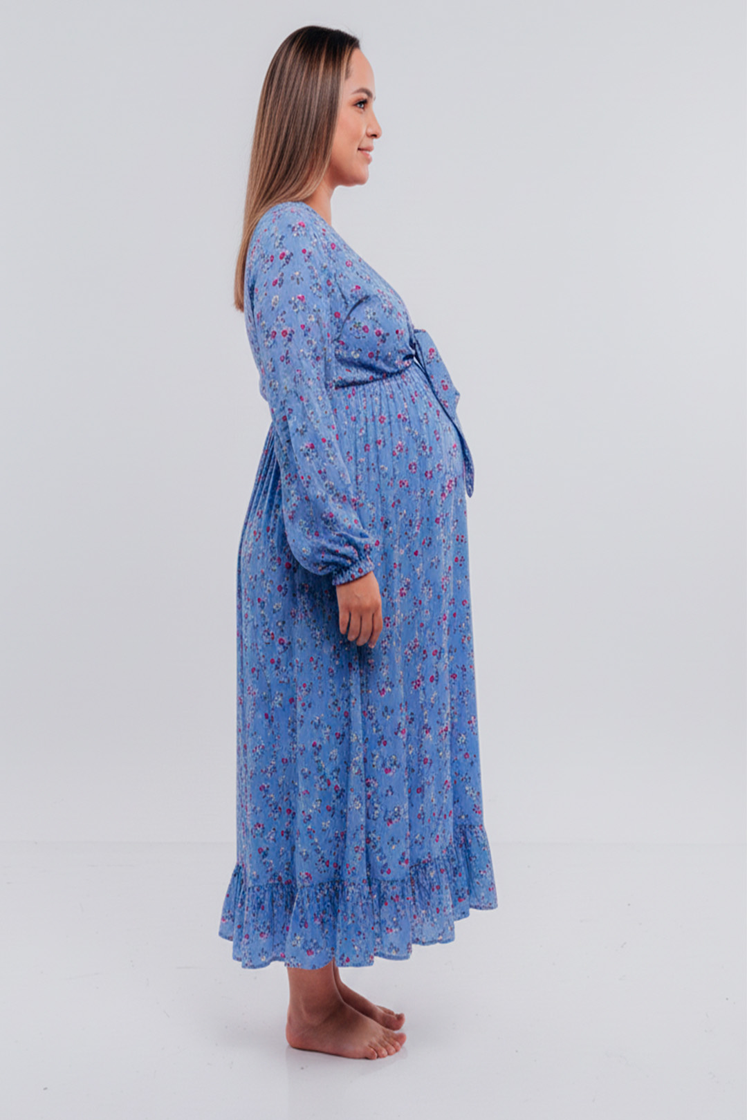 Vestido Maternal Lazo, Sistema Lactancia, CelesteFloreado 5