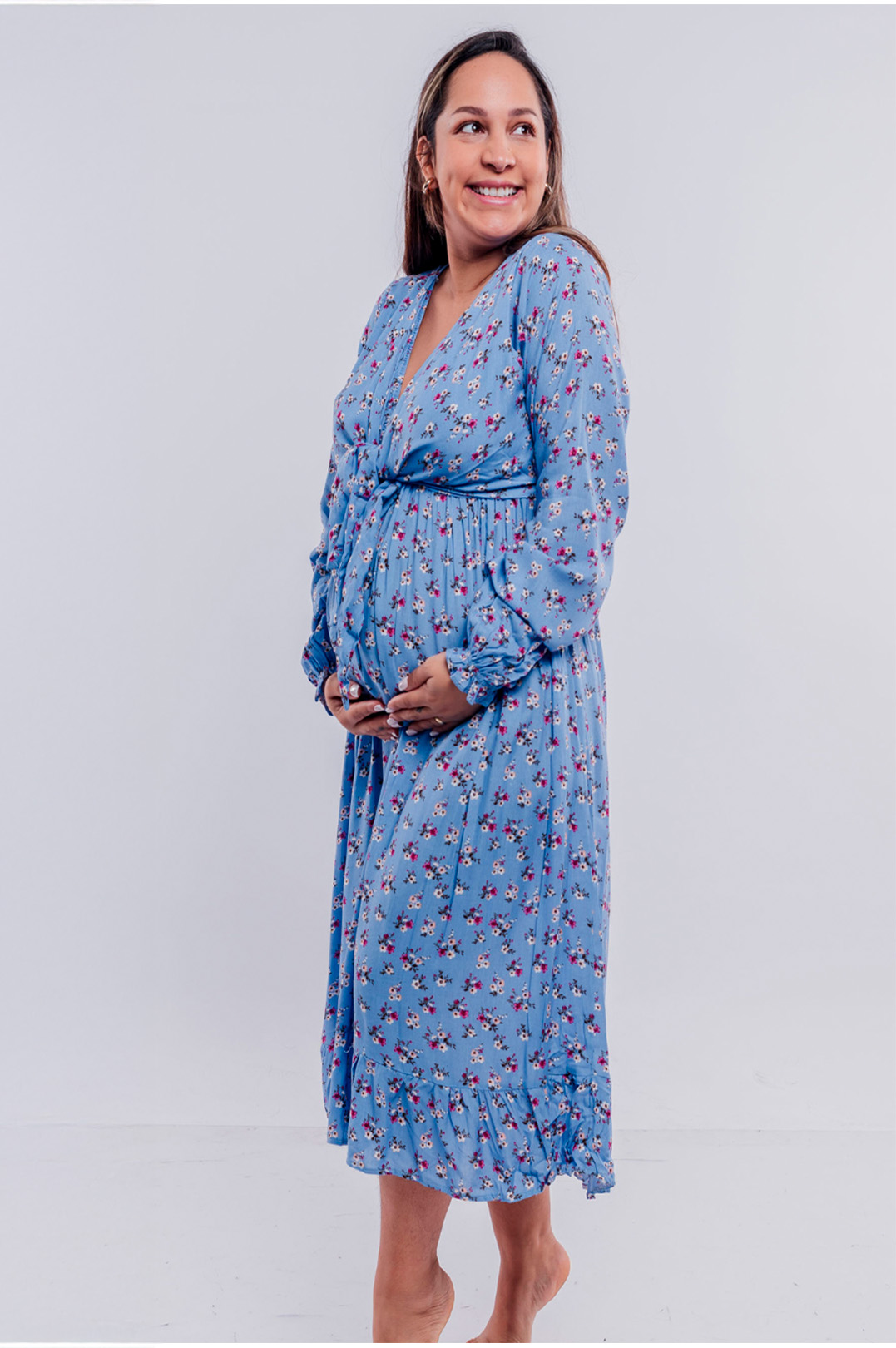 Vestido Maternal Lazo, Sistema Lactancia, CelesteFloreado 12