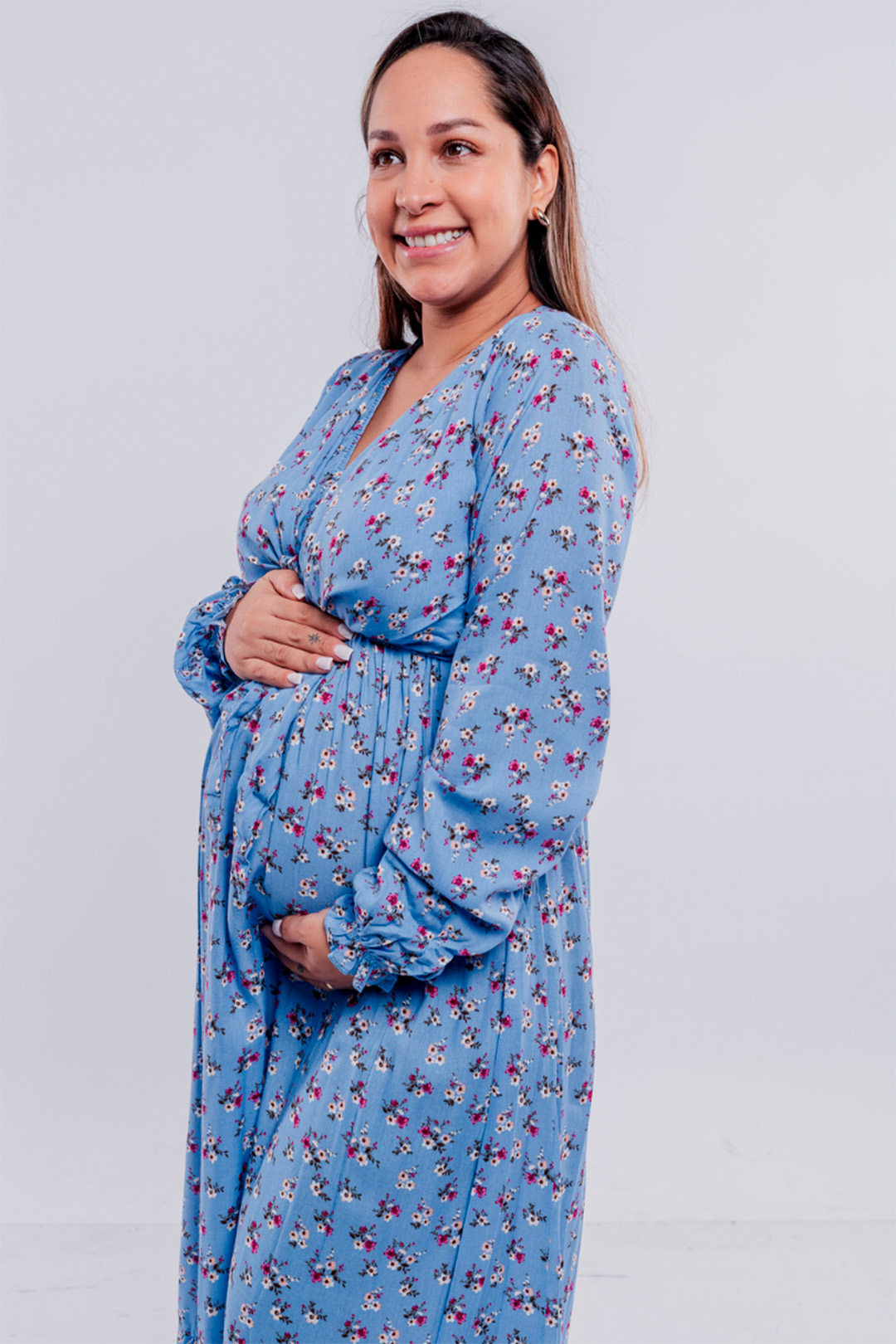 Vestido Maternal Lazo, Sistema Lactancia, CelesteFloreado 11