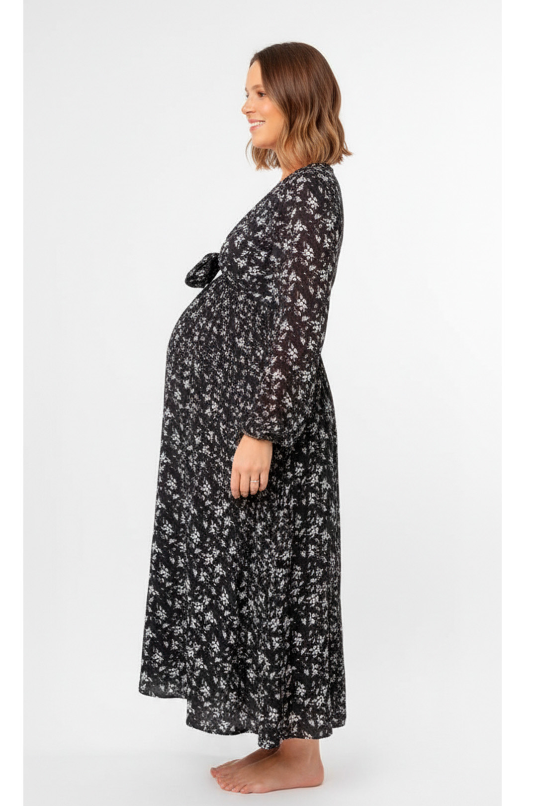 Vestido Maternal Lazo, Sistema Lactancia, NegroFloreado 5