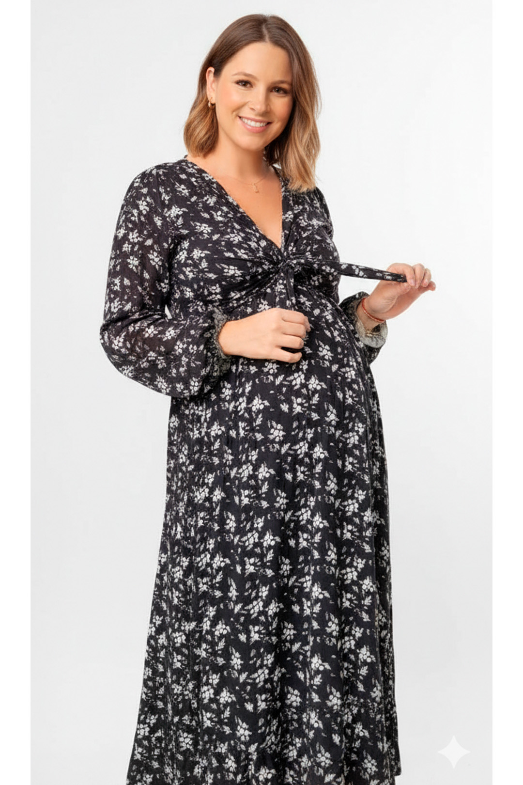 Vestido Maternal Lazo, Sistema Lactancia, NegroFloreado 7