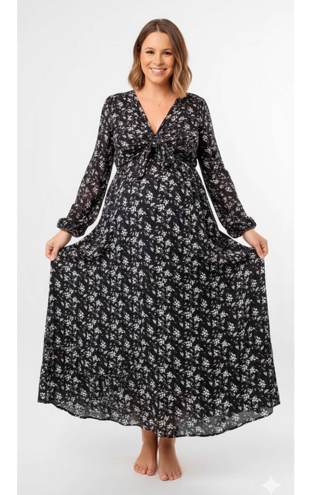 Vestido Maternal Lazo, Sistema Lactancia, NegroFloreado 4