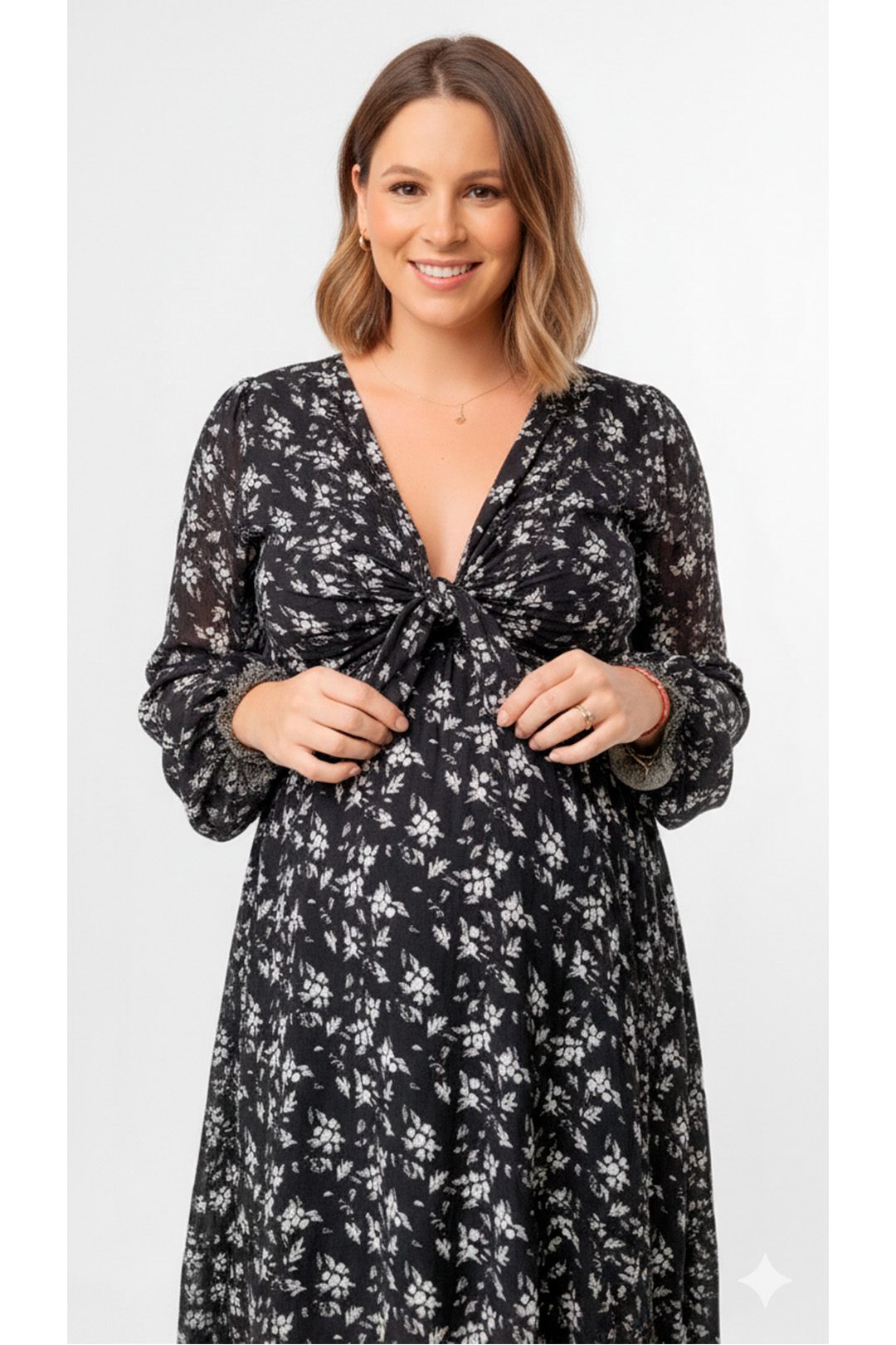 Vestido Maternal Lazo, Sistema Lactancia, NegroFloreado 9