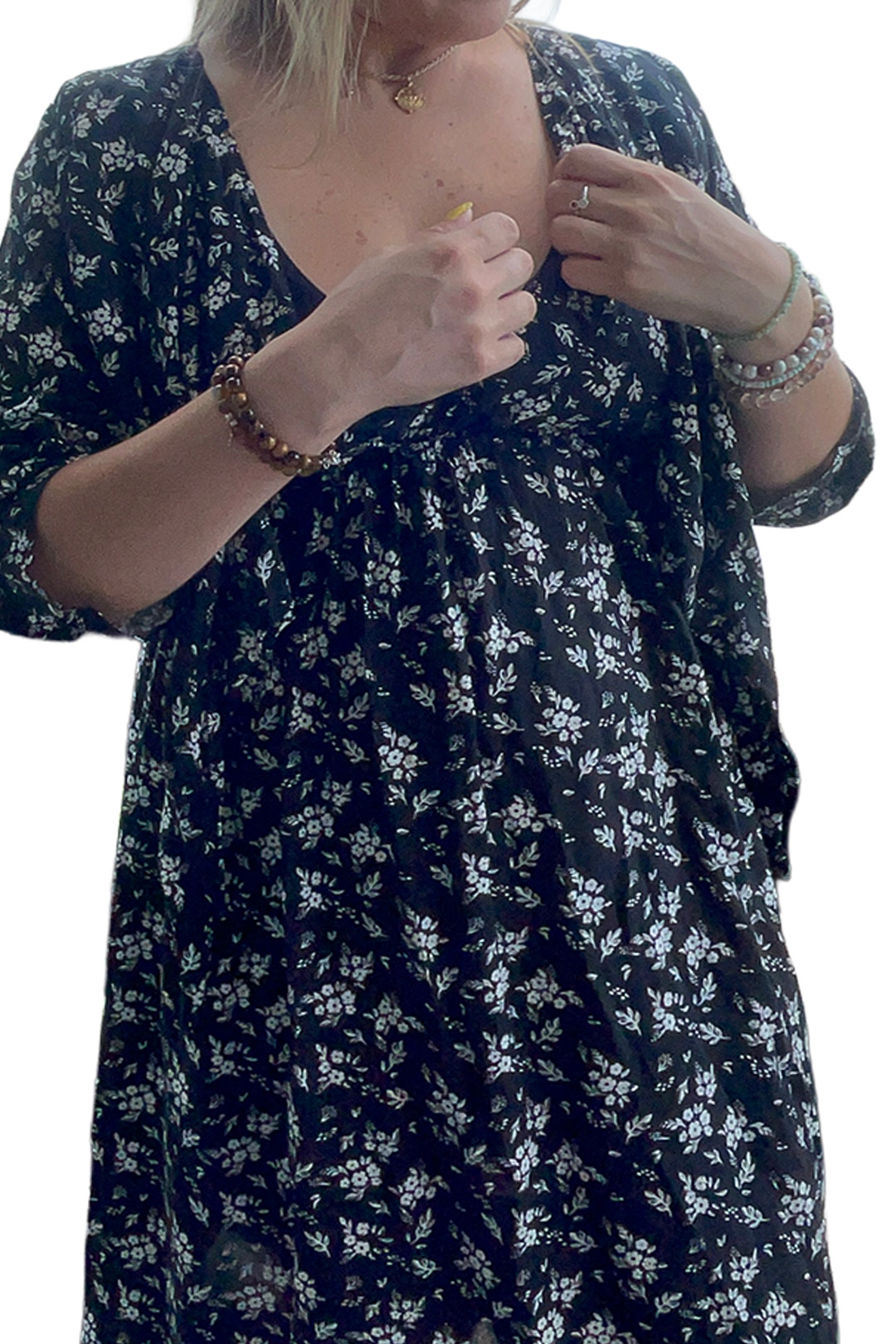 Vestido Maternal Lazo, Sistema Lactancia, NegroFloreado 10