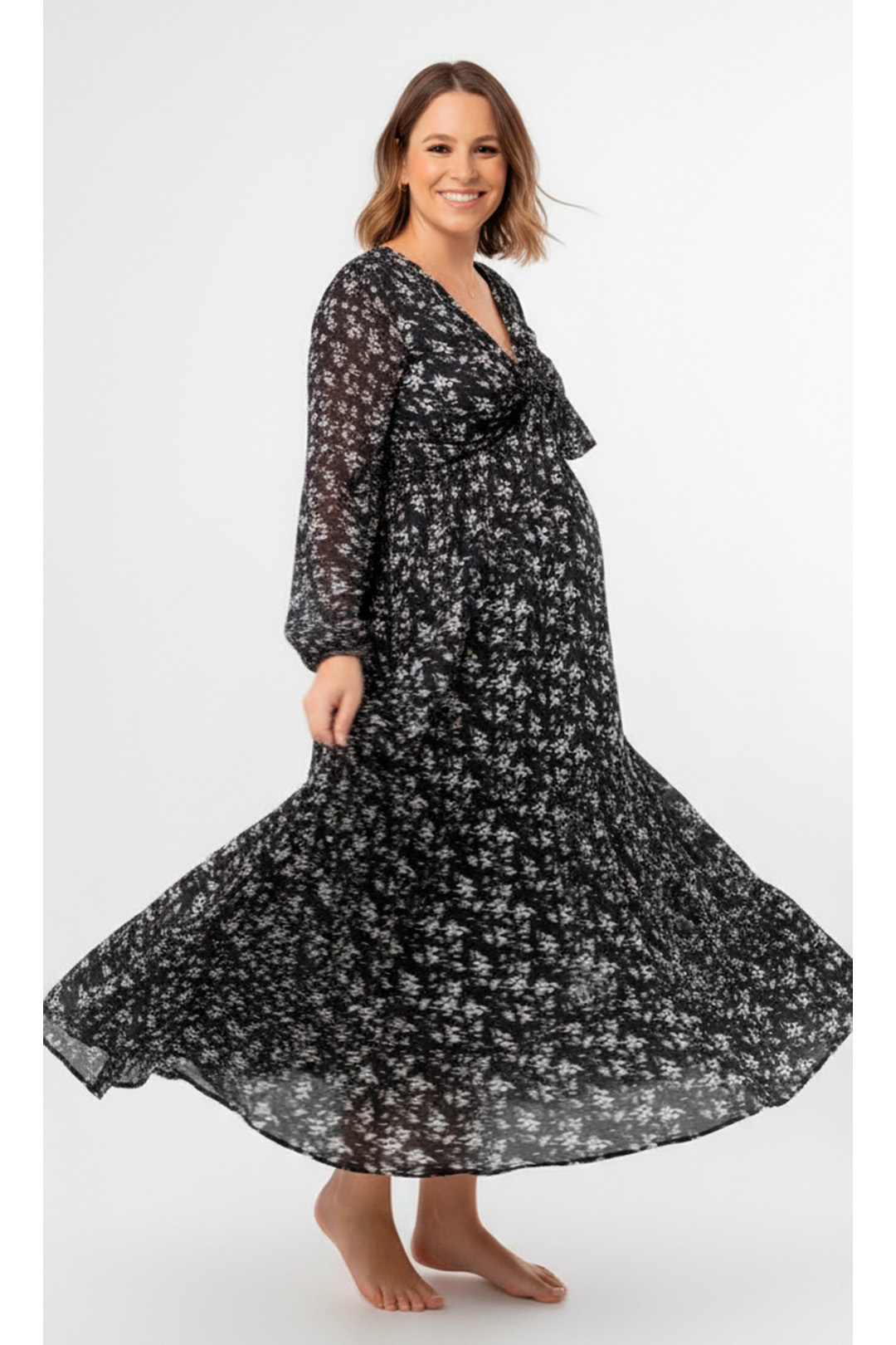 Vestido Maternal Lazo, Sistema Lactancia, NegroFloreado 6