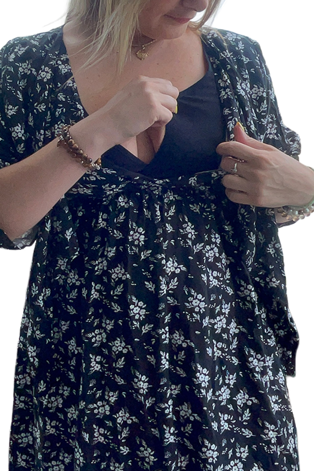 Vestido Maternal Lazo, Sistema Lactancia, NegroFloreado 11