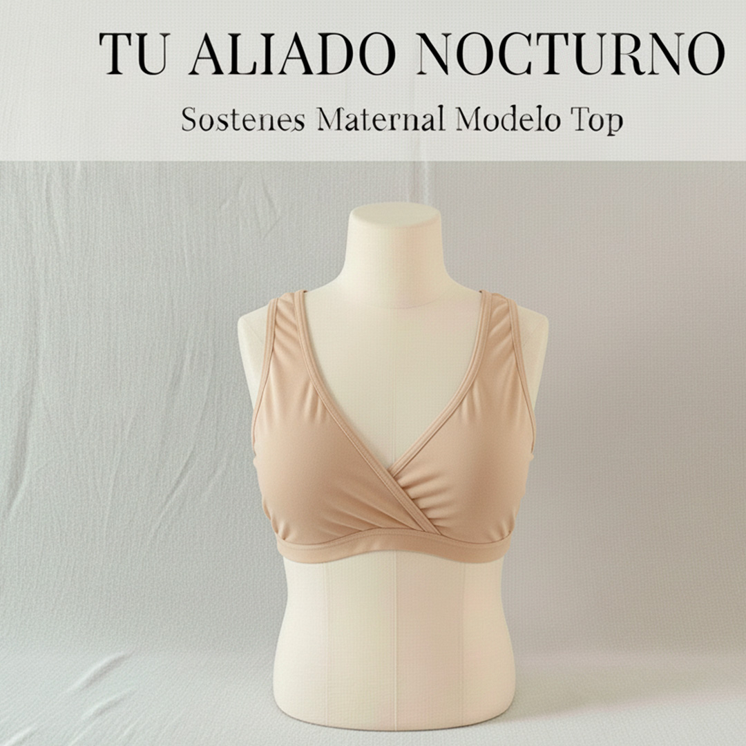 Sostén Maternal Top De Lactancia Uso Nocturno Algodon, Beige 10