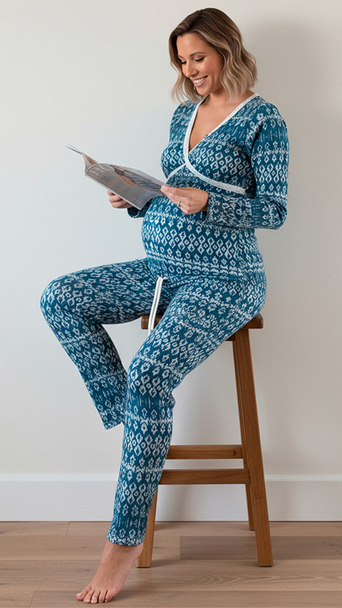 Pijama Maternal Cruzada Manga Larga: Dual-Skin (100% Piel de Durazno) - Coleccion