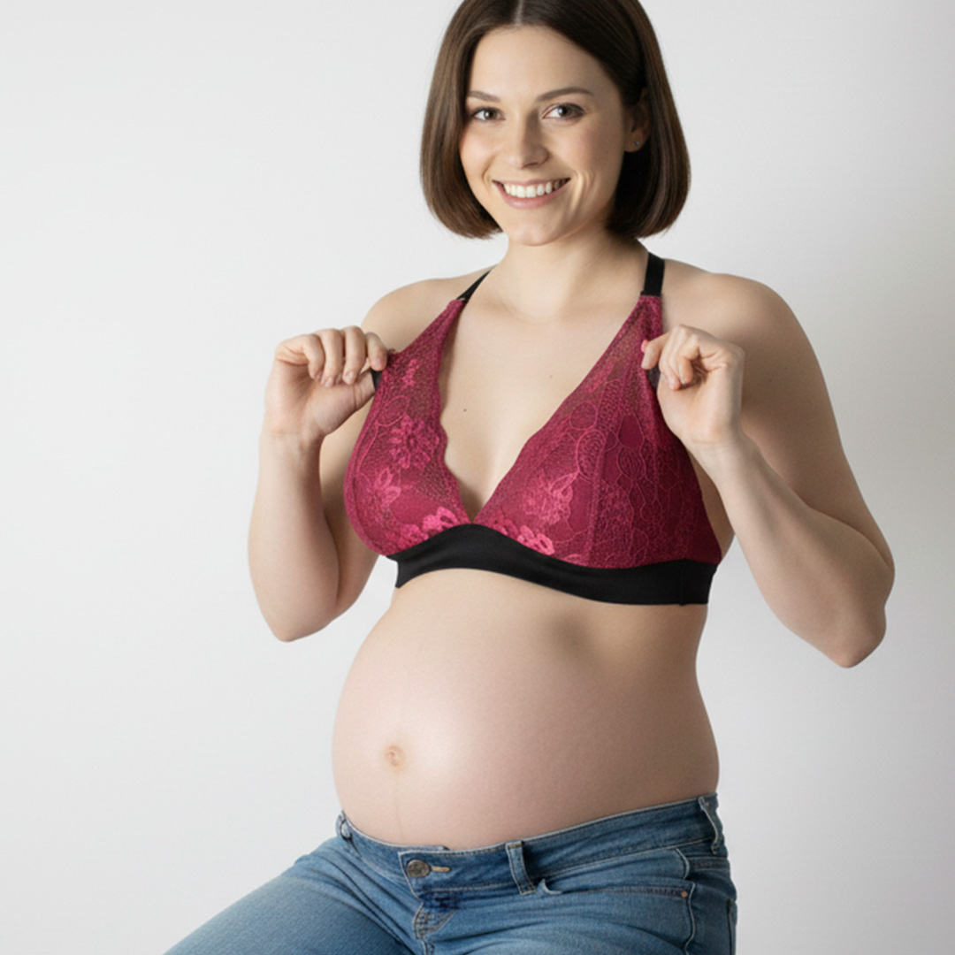 Sostén Maternal Halter Broche Lactancia Pretina Ancha, Guinda 1