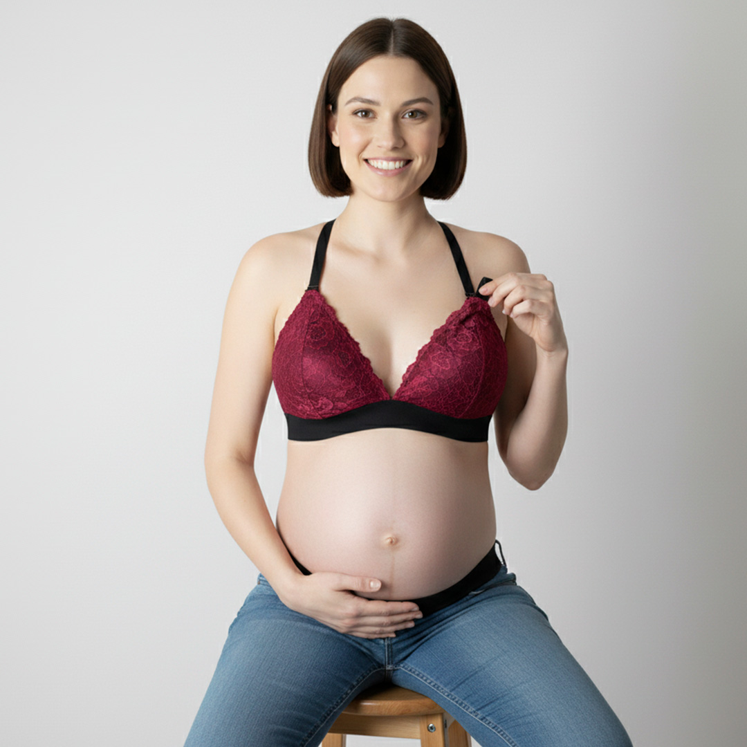 Sostén Maternal Halter Broche Lactancia Pretina Ancha, Guinda 17