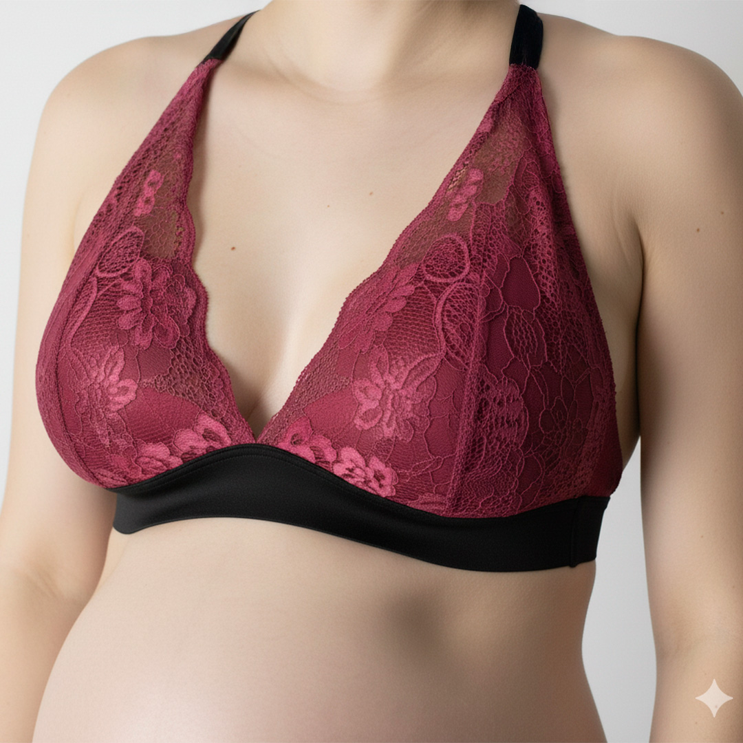 Sostén Maternal Halter Broche Lactancia Pretina Ancha, Guinda 18