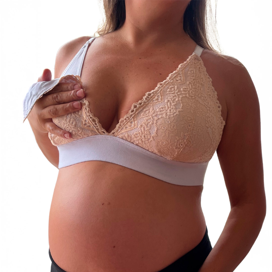 Sostén Maternal Halter Broche Lactancia Pretina Ancha, Beige 11