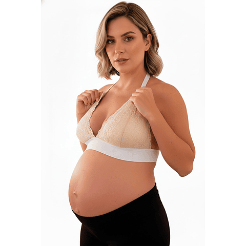 Sostén Halter: Soporte & Elegancia & Lactancia - (Beige)