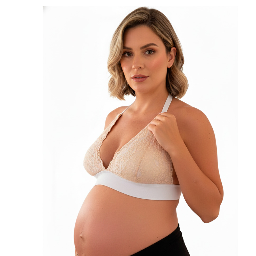 Sostén Maternal Halter Broche Lactancia Pretina Ancha, Beige 4