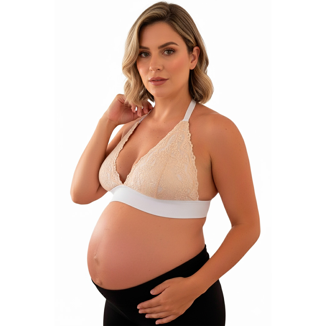 Sostén Maternal Halter Broche Lactancia Pretina Ancha, Beige 5