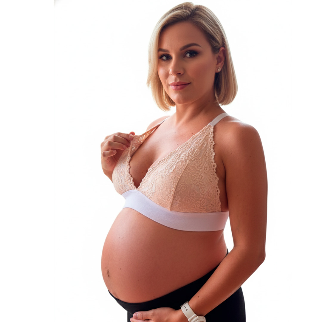 Sostén Maternal Halter Broche Lactancia Pretina Ancha, Beige 20