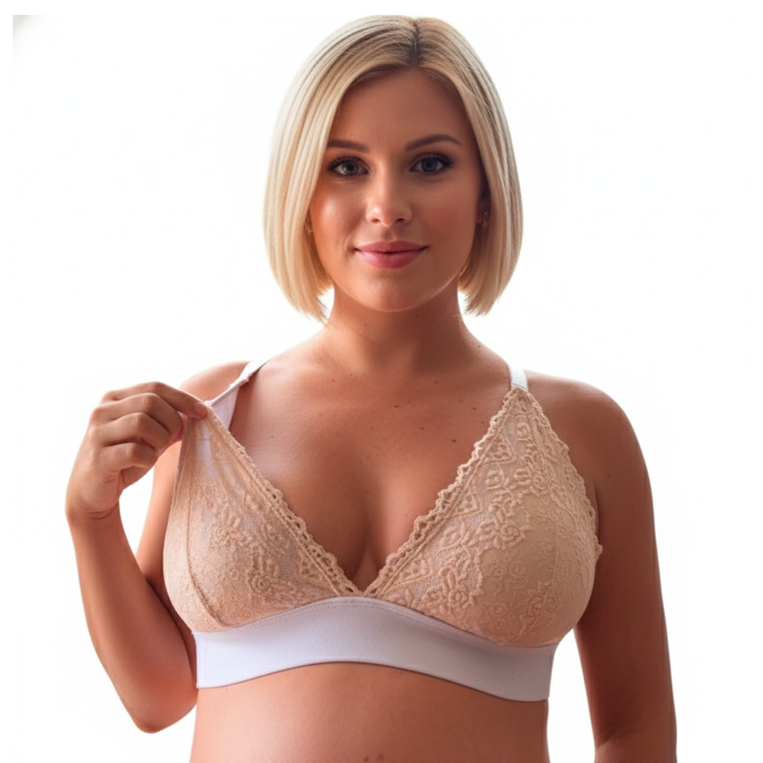 Sostén Maternal Halter Broche Lactancia Pretina Ancha, Beige 23