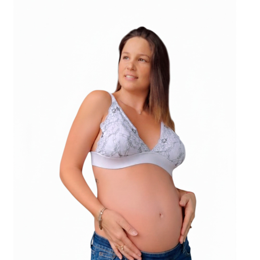 Sostén Maternal Halter Broche Lactancia Pretina Ancha, BlsncoFloreado 3