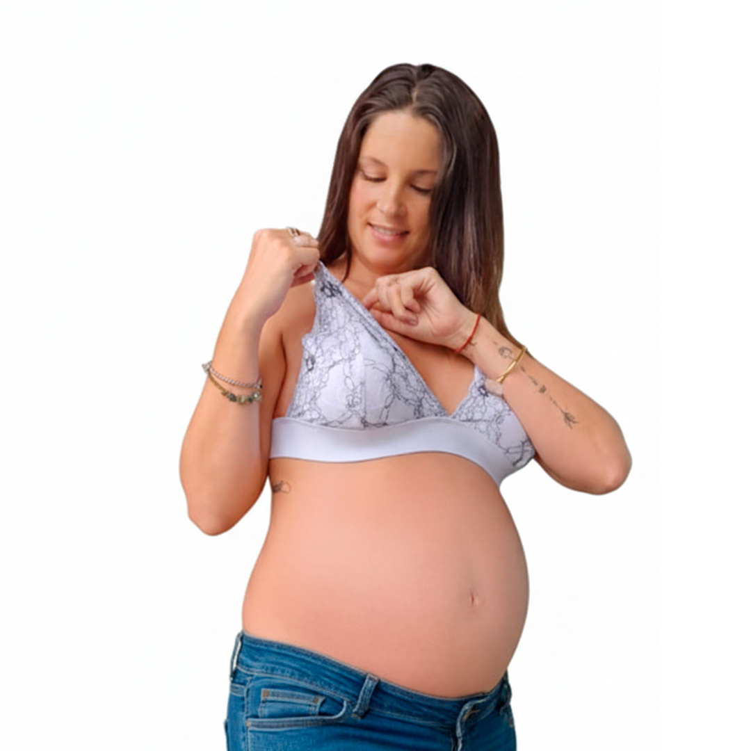 Sostén Maternal Halter Broche Lactancia Pretina Ancha, BlsncoFloreado 9