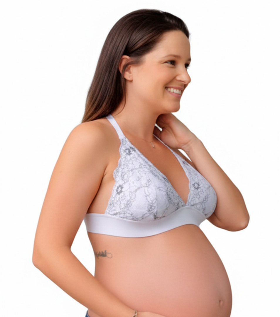Sostén Maternal Halter Broche Lactancia Pretina Ancha, BlsncoFloreado 4