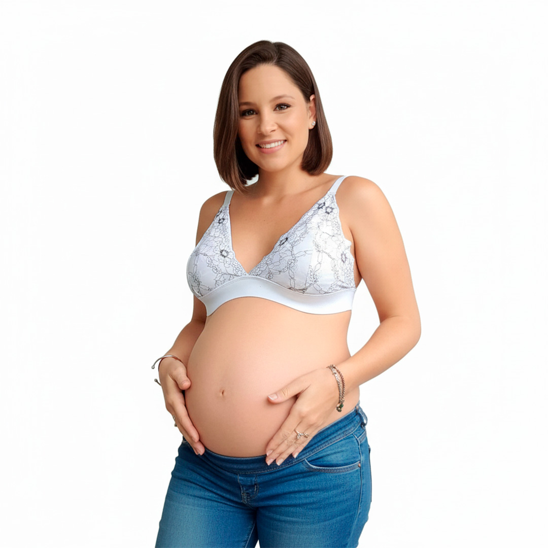 Sostén Maternal Halter Broche Lactancia Pretina Ancha, BlsncoFloreado 11