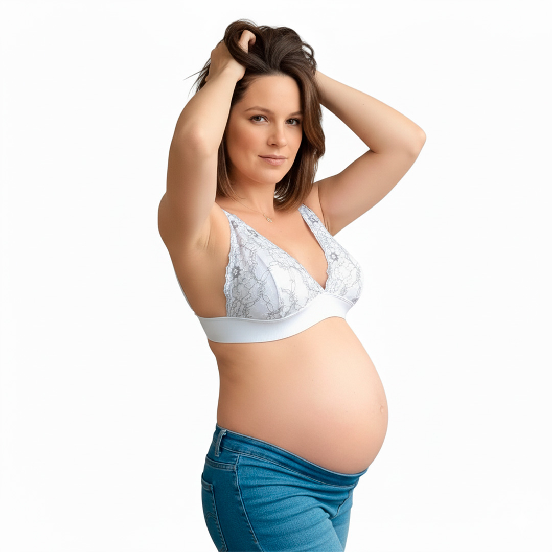 Sostén Maternal Halter Broche Lactancia Pretina Ancha, BlsncoFloreado 12