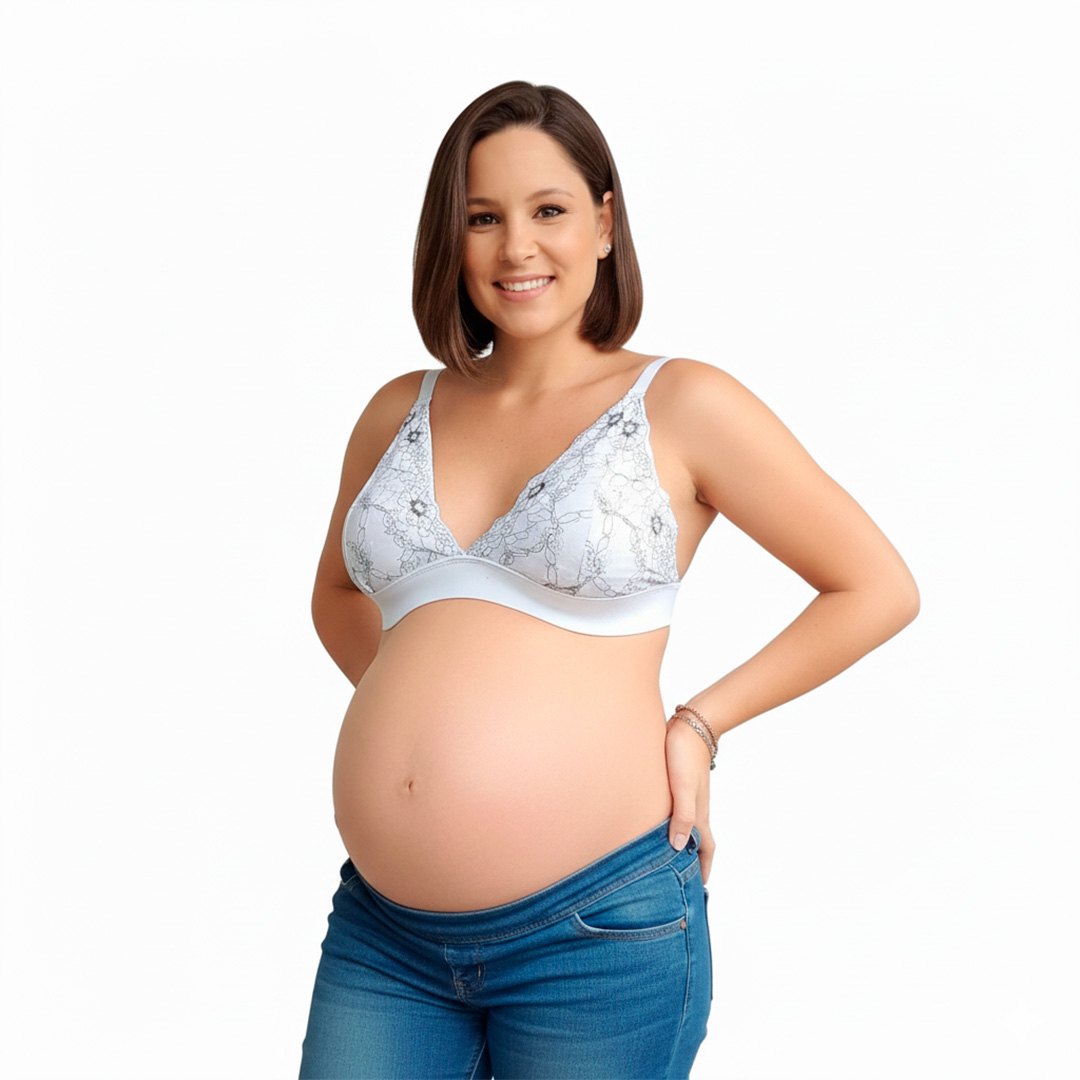 Sostén Maternal Halter Broche Lactancia Pretina Ancha, BlsncoFloreado 16